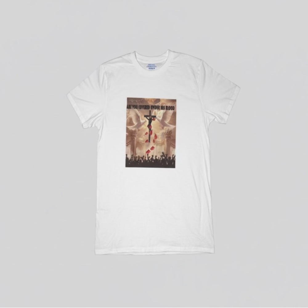 White Graphic Short-Sleeve Men’s T-Shirt with Religious Cross Print